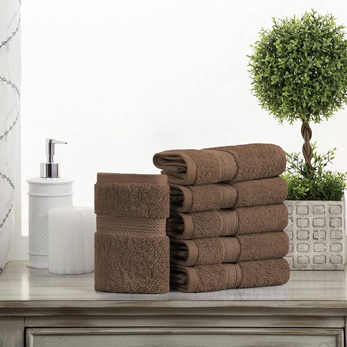 Superior Egyptian Cotton Plush & Absorbent, Face Towel Set of 6, Chocolate | Quick Dry, Soft Luxury Towel Set, Bath Essentials for Bathroom, Guest Bath, Spa, 2 Piece Face, Madeline Towels