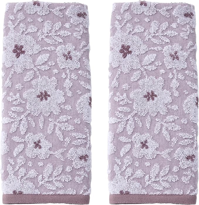 SKL Home Floral Hand Towel Set-2pc, 100% Cotton Jacquard, Lavender | Soft, absorbent & reversible. Great for use in the bathroom, kitchen, or bar & gifting.