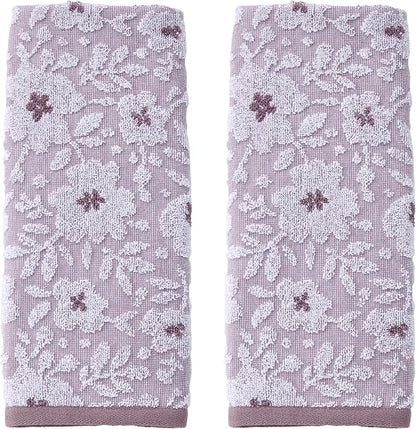 SKL Home Floral Hand Towel Set-2pc, 100% Cotton Jacquard, Lavender | Soft, absorbent & reversible. Great for use in the bathroom, kitchen, or bar & gifting.