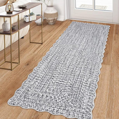 Imitation Braided Collection-Print 2x8 Runners for Hallway Non Slip Washable Kitchen Rugs, Farmhouse Area Rug Soft Low Pile Indoor Carpet Runners for Entryways, Living Room