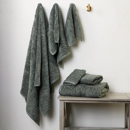 SKL Home CloudSoft Bath Towel Set, 6-Piece, 100% Cotton Luxury, Green Pine | 2 Bath towels, 2 hand towels, 2 washcloths. Premium spa-level quality. 600/520 GSM weight. Ultra plush & absorbent.