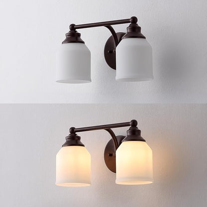 JONATHAN Y 14" Oil Rubbed Bronze/White Modern Farmhouse LED Vanity Light Wall Sconce Fixture, Frosted White Glass Shade, Dimmable Wall Lamp for Bathroom Mirror Kitchen Sink, UL Listed (JYL7550C)