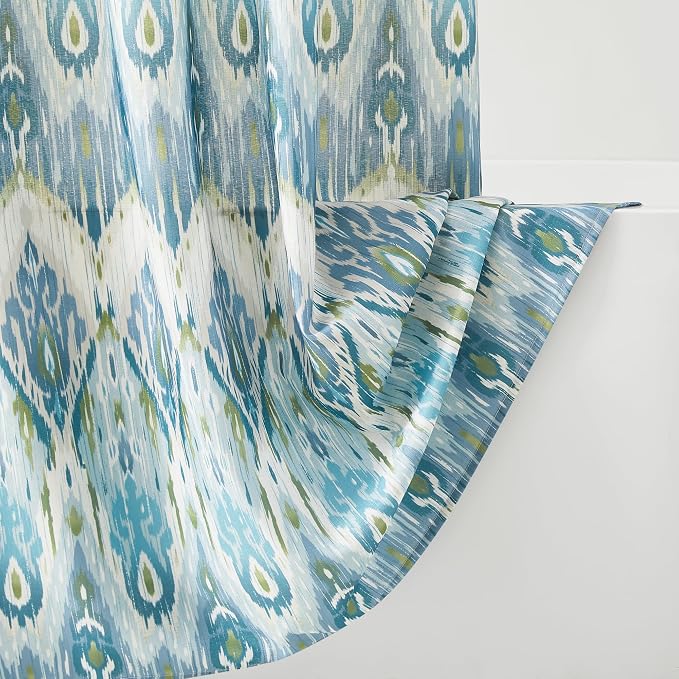 Lush Decor Ikat Drops Shower Curtain Single 72" W x 72" L Teal - Blue Shower Curtains - Colorful Bath Curtain - Modern Eclectic Style - Boho Decor