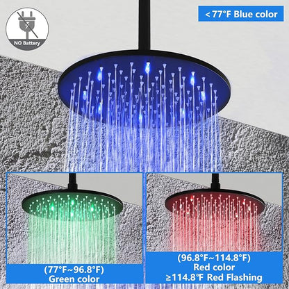 SKOWLL Black Round Rainfall Shower Head and Handle Set, Ceiling Mounted Shower Fixtures, Shower Faucet Trim Repair Kits (With Shower Valve)