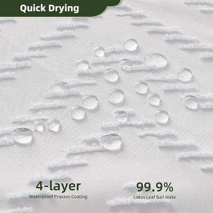 Siiluminisoy Boho Shower Curtain White Tassel Woven Fabric Short Shower Curtain 72 x 66 Modern Farmhouse Textured Tufted Chevron Striped Minimalist Bathroom Shower Curtains