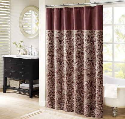 Madison Park Aubrey Shower Curtain for Bathroom, 72 x 72, Burgundy | Microfiber, Adds Privacy, Machine Washable, Striped Pattern, Jacquard, OEKO-TEX Certified