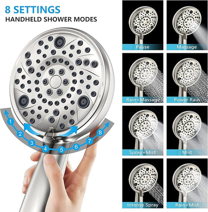 EMBATHER Shower Faucets Sets Complete, with 3 Setting High Pressure Shower Head Combo, Bathroom Wall Mounted Rainfall Shower System Fixtures with 8-Mode Handheld Spray, Brushed Nickel