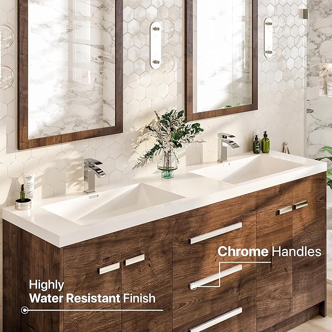 Eviva Lugano 72 in. Rosewood Double Sink Bath Vanity with Acrylic Top and Integrated Sinks