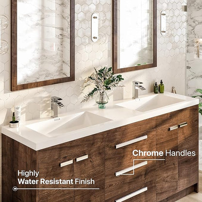 Eviva Lugano 72 in. Rosewood Double Sink Bath Vanity with Acrylic Top and Integrated Sinks