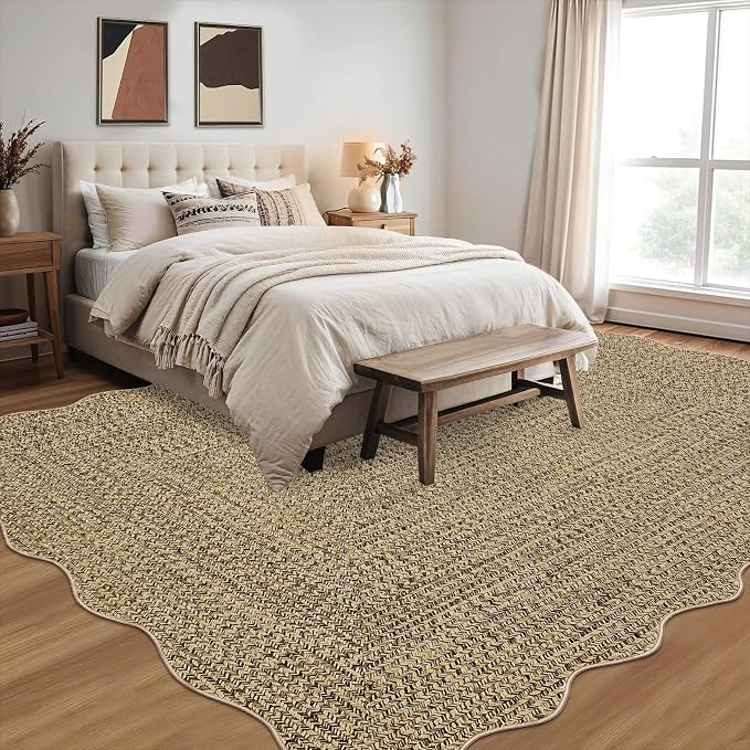 Imitation Braided Collection-Print 10x13 Area Rug for Living Room Large Washable Rug Non-Slip Non-Shedding Stain Resistant Thin Foldable Floor Cover Carpet for Bedroom Dining Room Classroom