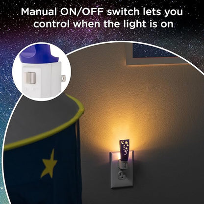 Lights By Night Star Moon Plug in Night Light for Kids, LED Nightlight | Plug Into Wall, Boys, Girls, Toddler, Baby, Space Room Decor, Kids Room, Bedroom, Bathroom, Nursery, UL Safety Listed, 44940