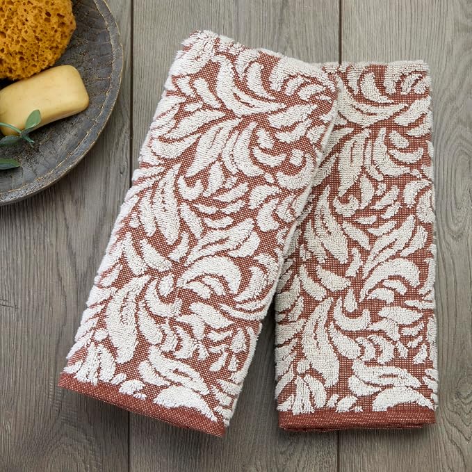 SKL Home Renan Hand Towel Set-2pc, 100% Turkish Cotton, Clay Oxford | 600 GSM weight. Spa-level quality. Soft & absorbent, textured jacquard. For the bathroom, kitchen, bar or any sink space.