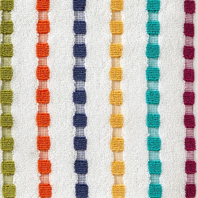 SKL Home Good Vibes Hand Towel Set-2pc, Premium 100% Cotton, Multi | 550 GSM weight. Soft & absorbent terry with colorful stripes. For use in the bathroom, kitchen, bar or any sink space.