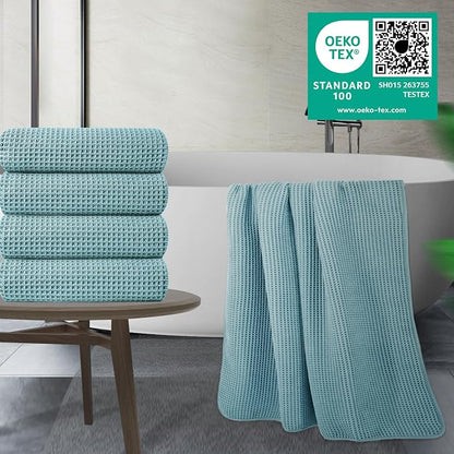 POLYTE 430 GSM Poly Blend Microfiber Quick Dry Waffle Bath Towel, 30x60 in | 4 Pack, Oversize, Lint Free, Body Towel