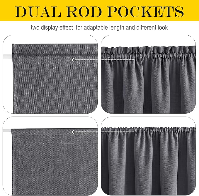 NICETOWN Room Darkening French Door Curtains, Privacy Faux Linen Curtains, 30 X 72 Inch French Door Shades for Glass, Thermal Insulated Rod Pocket Shades, 1 Panel, Charcoal Gray