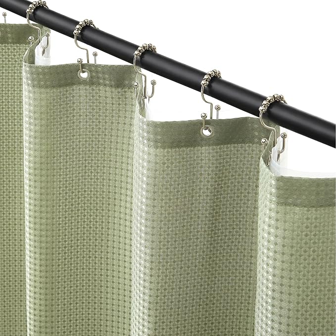 Siiluminisoy Shower Curtain and Liner Set, Waffle Shower Curtain Set with 12 Stainless Steel Hooks, Waterproof Luxury Fabric Shower Curtains for Bathroom and Hotel, Sage Green, 72" W x 72" H