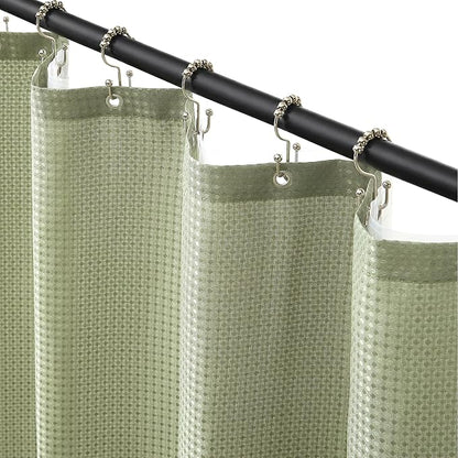 Siiluminisoy Shower Curtain and Liner Set, Waffle Shower Curtain Set with 12 Stainless Steel Hooks, Waterproof Luxury Fabric Shower Curtains for Bathroom and Hotel, Sage Green, 72" W x 84" H