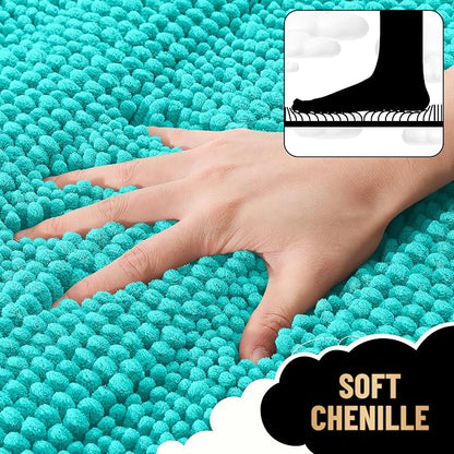 OLANLY Thick Bathroom Runner Rugs 59x20, Soft Chenille Long Bath Rugs, Teal | Absorbent Striped, Rubber Backing, Machine Wash, Bath Mats for Bathroom Floor, Tub and Shower, Home Decor Accessories