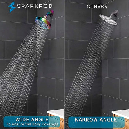 SparkPod Rain Shower Head, 6 Inch Round, Radiant Rainbow Finish | High Pressure Shower Heads, 90 Nozzles, Adjustable Showerhead, No Tools Needed, Universal Connection