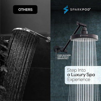 SparkPod 6" Round Rain Shower Head with 11" Shower Arm | Shower Head & Extension Arm Combo, Height Adjustable, High Pressure Performance, Easy 1-Minute Installation,Oil-Rubbed Bronze