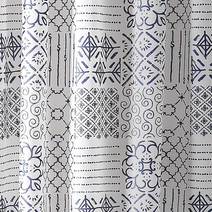 Lush Decor Monique Shower Curtain Single 72" W x 72" L Blue - Fabric Shower Curtains for Bathroom - Blue Bathroom Curtain - Coastal Bathroom Decor