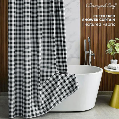 Fabric Shower Curtain-Black & White Farmhouse Shower Curtains for Bathroom | 72"Wx72"L Gingham Buffalo Plaid Neutral Vintage Bath Curtain Decor-Hotel Quality Checkered Geometric Linen Cloth Washable