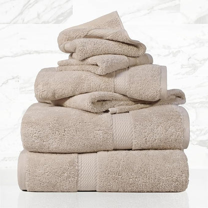 SUPERIOR Egyptian Cotton Ultra Plush & Absorbent, 6 Piece Set, Stone | Quick Dry, Soft Luxury Towel Set, Bath Essentials, Guest Bath, Spa, 2 Bath, 2 Hand, 2 Face Towels, Madeline Towels