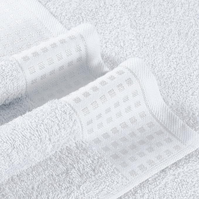 GLAMBURG 100% Cotton Ultra Soft 6 Pack Towel Set, Contains 2 Bath Towels 28x55 Inches, 2 Hand Towels 16x24 Inches & 2 Wash Coths 12x12 Inches, Compact Absorbent Lightweight & Quickdry - White