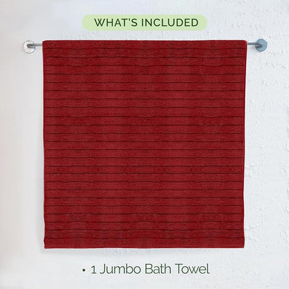 Elegant Comfort 100% Turkish Cotton Corduroy Ribbed Luxury Jumbo Bath Towel Ultra Soft - 35 x 70 Inch - Luxury Spa Premium Hotel Quality Highly Absorbent and Quick Dry Large Bath Towel, Burgundy