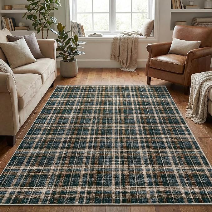 Washable Rug 6x9 Rugs for Living Room Modern Bedroom Rug Large Area Rug Non Slip Throw Rugs Soft Low Pile Stain Resistant Carpet for Classroom Dining Room 6'x9' Black&Brown