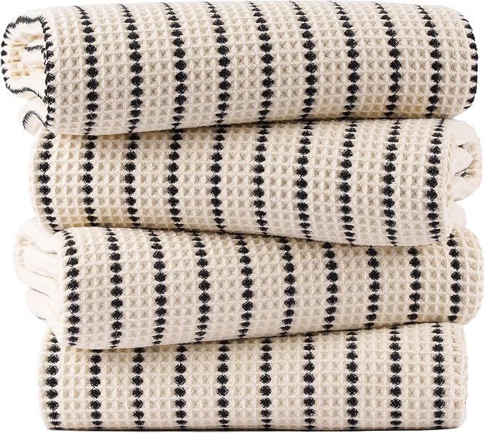POLYTE 430 GSM Poly Blend Microfiber Quick Dry Waffle Bath Towel, 30x60 in | 4 Pack, Oversize, Lint Free, Body Towel