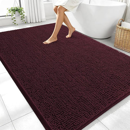 OLANLY Large Bathroom Rugs 70x46, Extra Soft Absorbent Chenille Bath Rugs | Black Cherry, Quick-Drying Rubber Backing, Washable Bath Mat for Bathroom Floor, Tub and Shower, Home Decor Accessories