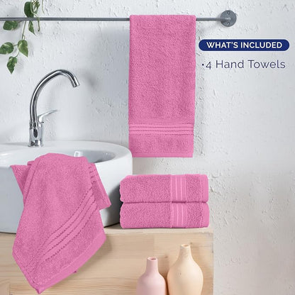 Elegant Comfort Premium Turkish Cotton 4 Pack Hand Towel Set - 16 x 28 inch, Luxurious Hotel Spa Quality 100% Turkish Cotton 4PC Hand Towel Set - Highly Absorbent - Soft Bathroom Towels, Light Pink