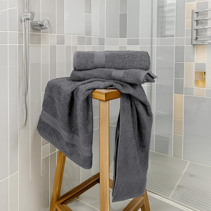 Commercial Bulk Pack of 12 Bath Towels – 100% Cotton Terry 24" x 48" – Ideal for Hotels, Salons, Gyms, Spas & Institutional Use – Charcoal Grey