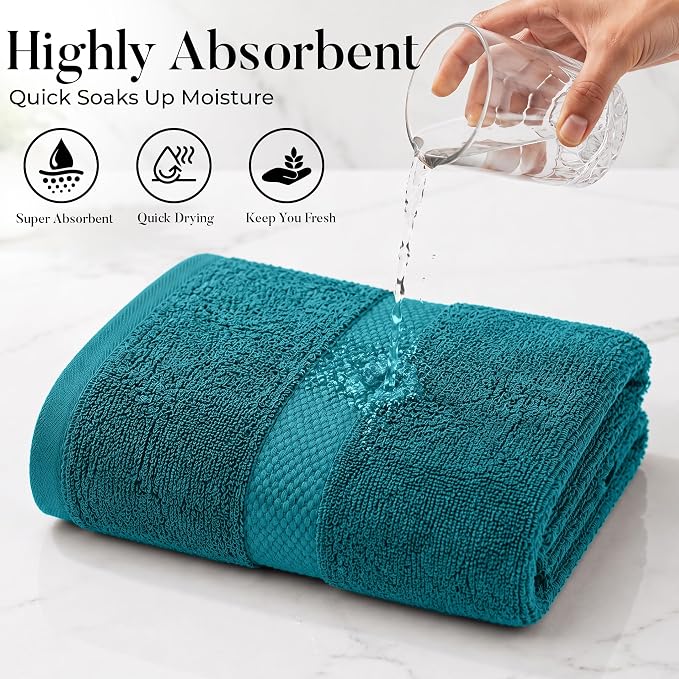 DAN RIVER 600 GSM Cotton Large Bath Towels Set of 4, 27 x 54 Inches, Teal | Larger & Lighter Weight Towels for Bathroom - Highly Absorbent & Quick Dry 100% Cotton Bath Towel Set for Home, Spa & Hotel