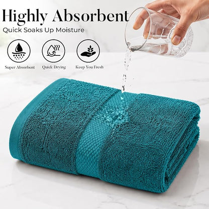 DAN RIVER 600 GSM Cotton Large Bath Towels Set of 4, 27 x 54 Inches, Teal | Larger & Lighter Weight Towels for Bathroom - Highly Absorbent & Quick Dry 100% Cotton Bath Towel Set for Home, Spa & Hotel