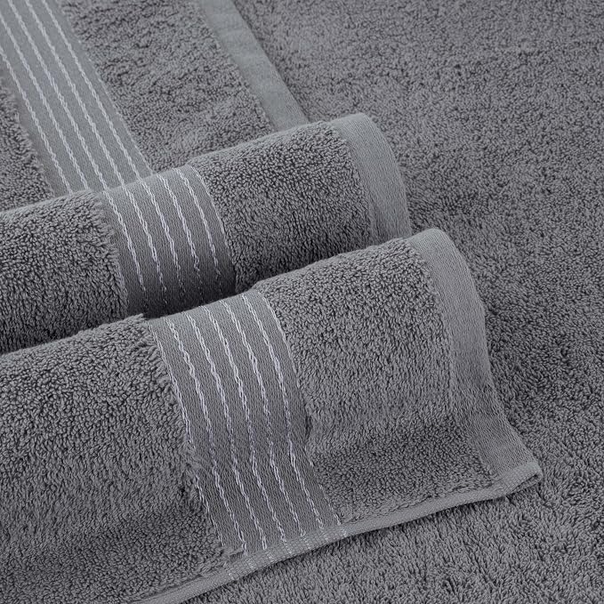 Elegant Comfort Premium Cotton 6-Piece Towel Set, Includes 2 Washcloths, 2 Hand Towels and 2 Bath Towels, 100% Turkish Cotton - Highly Absorbent and Super Soft Towels for Bathroom, Grey