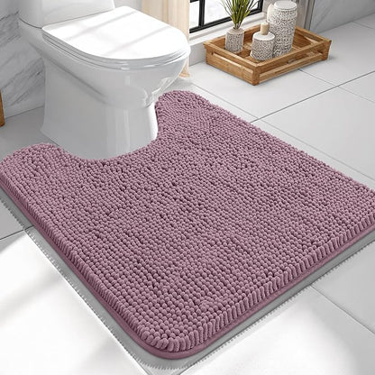 OLANLY Toilet Rugs U-Shaped 24x24, Soft Absorbent Chenille Contour Rugs | Deep Plum, Quick-Drying Rubber Backing, Machine Washable Non-Slip Shaggy Bathroom Mat for Toilet, Home Decor Accessories