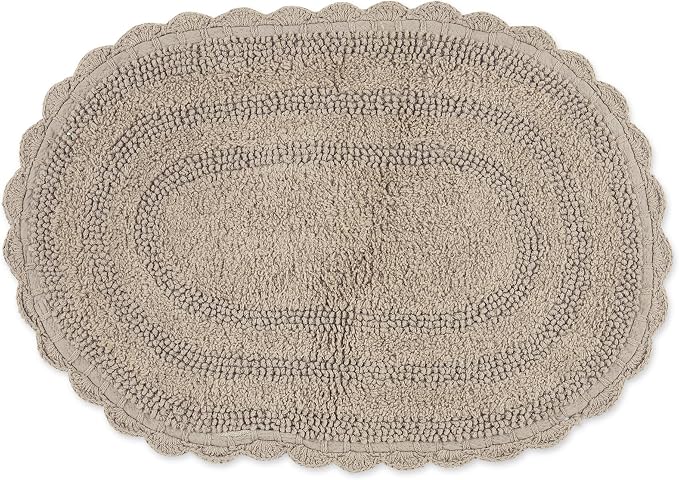 DII Crochet Collection Reversible Bath Mat, Small Oval, 17x24, Stone