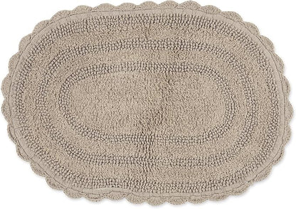 DII Crochet Collection Reversible Bath Mat, Small Oval, 17x24, Stone