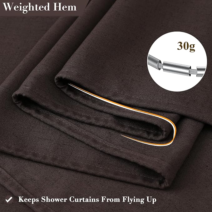 Extra Long Linen Shower Curtain for Bathroom 96 Inches Long Chocolate Brown | 8ft Ceiling to Floor Weighted Bath Curtains Set with Hook, Neutral Boho Farmhouse, Simple Luxury Shower Decor, 1 Panel, 72x96