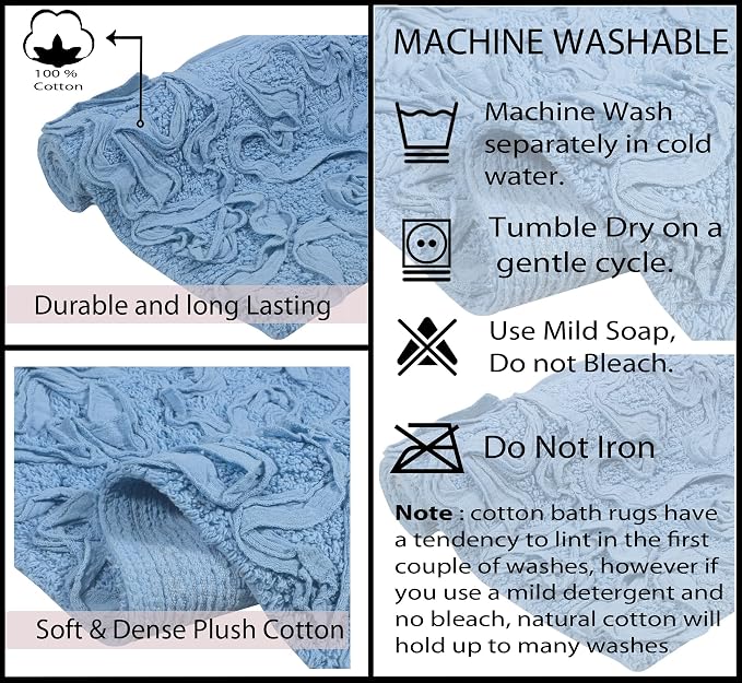 Home Weavers Bell Flower Collection 100% Cotton Tufted Bath Rugs, Extra Soft and Absorbent Bath Rugs, Non-Slip Bath Mats, Machine Washable, Bath Mats for Bathroom Floor, 21"x34" Rectangle, Sky Blue