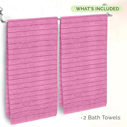 Elegant Comfort 100% Turkish Cotton Corduroy Ribbed Luxury Soft 2 Pack Bath Towels 27 x 54 Inch - Ultra Plush, Absorbent, Quick Dry, Hotel Spa Quality Towels for Bathroom Essentials, Light Pink