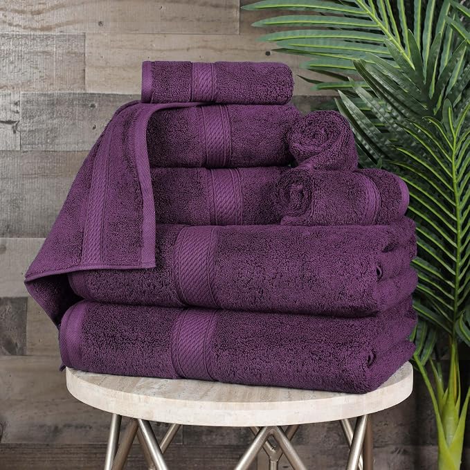 SUPERIOR Egyptian Cotton Ultra Plush & Absorbent, 8 Piece Set, Plum | Quick Dry, Soft Luxury Towel Set, Bath Essentials, Guest Bath, Spa, 2 Bath, 2 Hand, 4 Face Towels, Madeline Towels