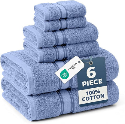 LANE LINEN Towel Set for Bathroom 6 Piece Soft Absorbent Quick Dry - Allure | Towels And Washcloths Sets - Oversized & Roomy, Lightweight & Breathable, Fade-Resistant Color, Classic Terry Weave