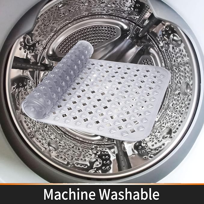 Yimobra Square Shower Mat Non Slip, Super Strong Suction Cups, 21"X21" Bath Tub Mat with Drain Holes, Machine Washable Fast Draining Bath Mats, Bathroom Essentials,Clear Gray