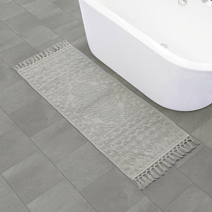 French Connection Nellore Bath Rugs, Woven and Beaded Bath Mats, Durable and Thick Bath Mats for Bathroom and Shower Rugs, 24" x 64", Medium Grey