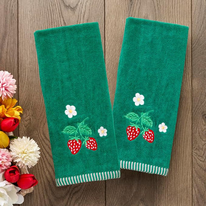 SKL Home Strawberry Vine Hand Towel Set-2pc, 100% Cotton, Green | Soft & decorative velour with embroidery. For use in the bathroom, kitchen, bar or any sink space.