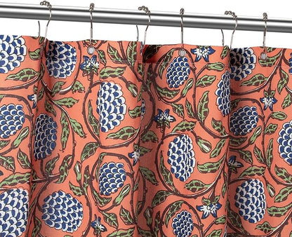 MUGINYU Boho Burnt Orange Floral Shower Curtain - 72x72 Inches,Cotton Blend Cloth Fabric, Botanical Coral Block Print Pattern for Rustic Farmhouse Frenchy Bathroom