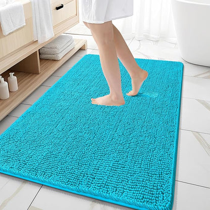 OLANLY Large Bathroom Rugs 59x35, Extra Soft Absorbent Chenille Bath Rugs | Aqua Sky, Quick-Drying Rubber Backing, Machine Washable Bath Mat for Bathroom Floor, Tub and Shower, Home Decor Accessories